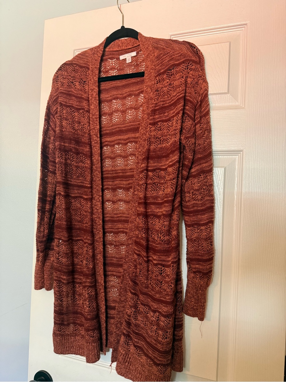 LC Lauren Conrad Open-Front Knit Cardigan in Rust Brown